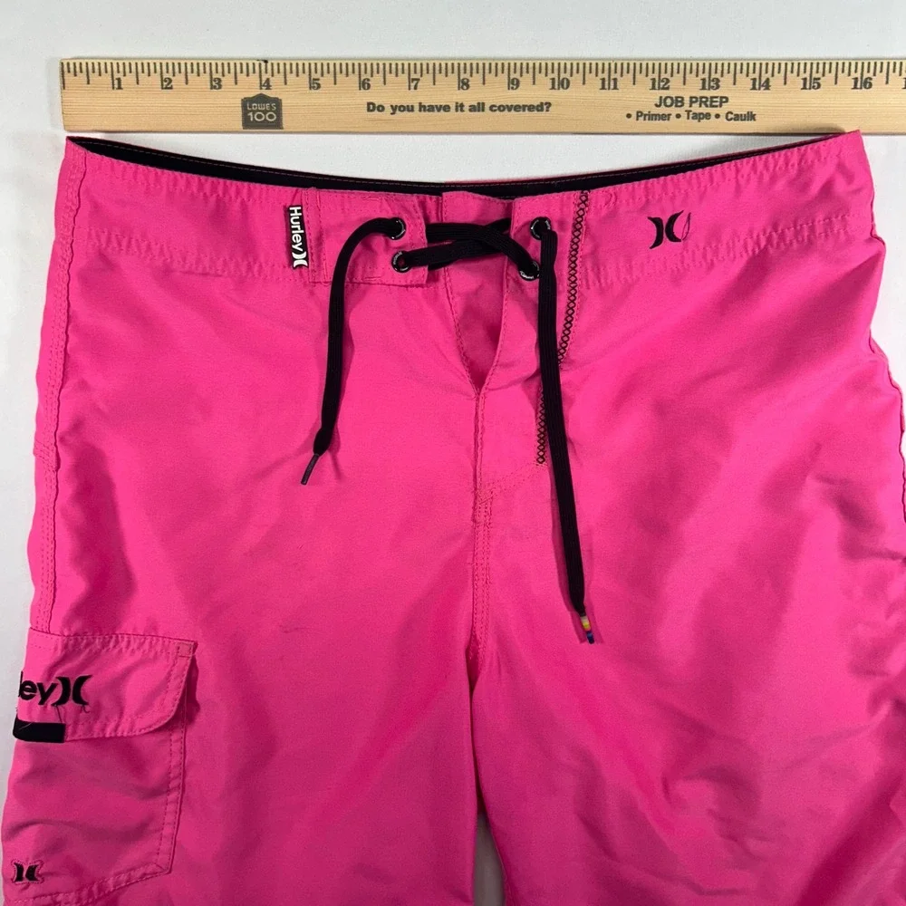 Hurley Men Board Shorts Pink Cargo Pocket Swim Trunks Drawstring Waist